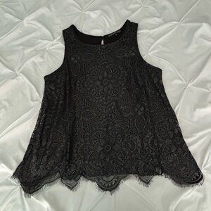 Three Pink Hearts Black Lace Tank Top